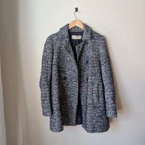 ZARA Navy and Gray Tweed Double-Breasted Pea Coat